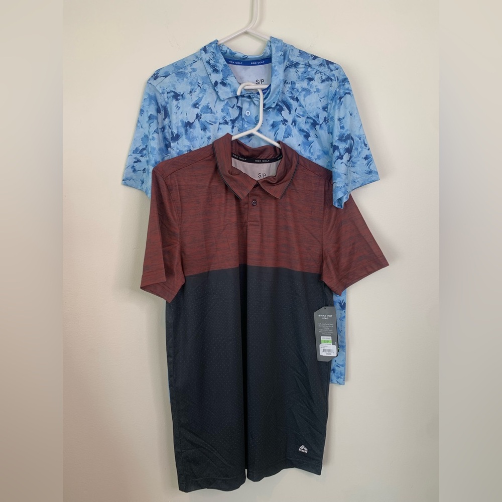 RBX Men's Burgundy and Charcoal Black & Blue Golf Short Sleeve Shirts Bundle